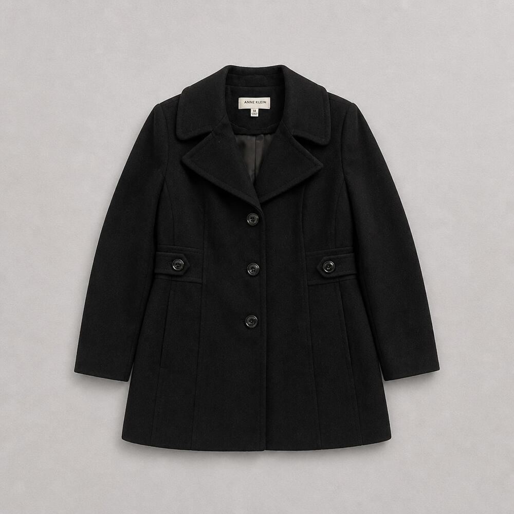 Anne Klein Wool Blend Pea Coat Button front two pockets